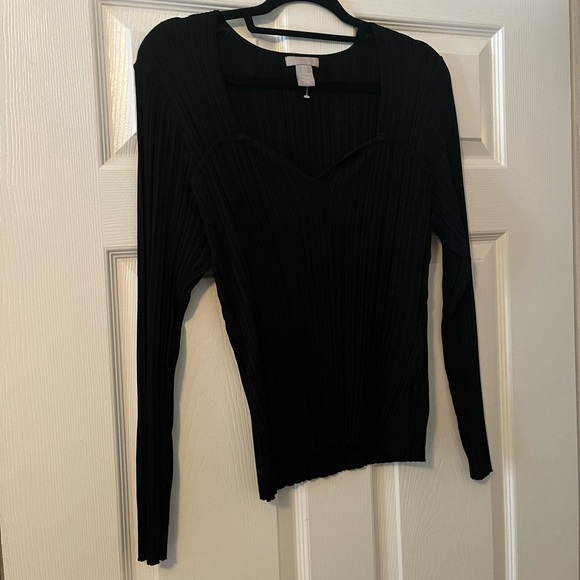🖤H&M Black Ribbed Long Sleeve Sweetheart Neckline Top Winter Fall Size Medium🖤 - Picture 4 of 9